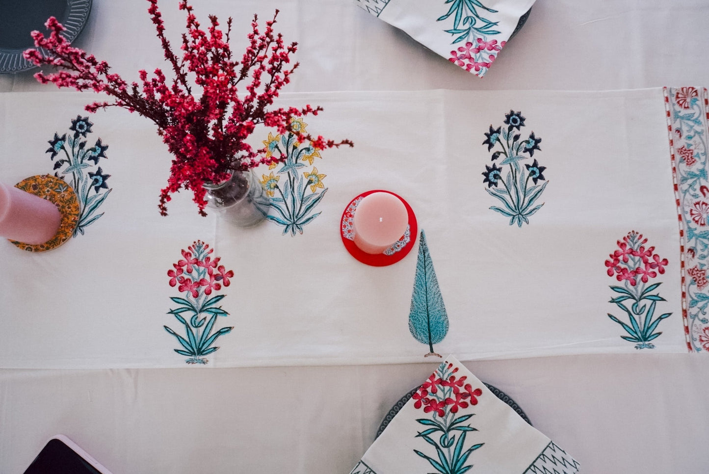 Gulaabi Handblock Printed Table Mats and Napkins (Set of 6) - Wildalaya