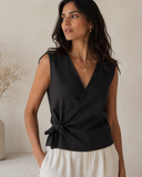 Ash Black Wrap Tie Top