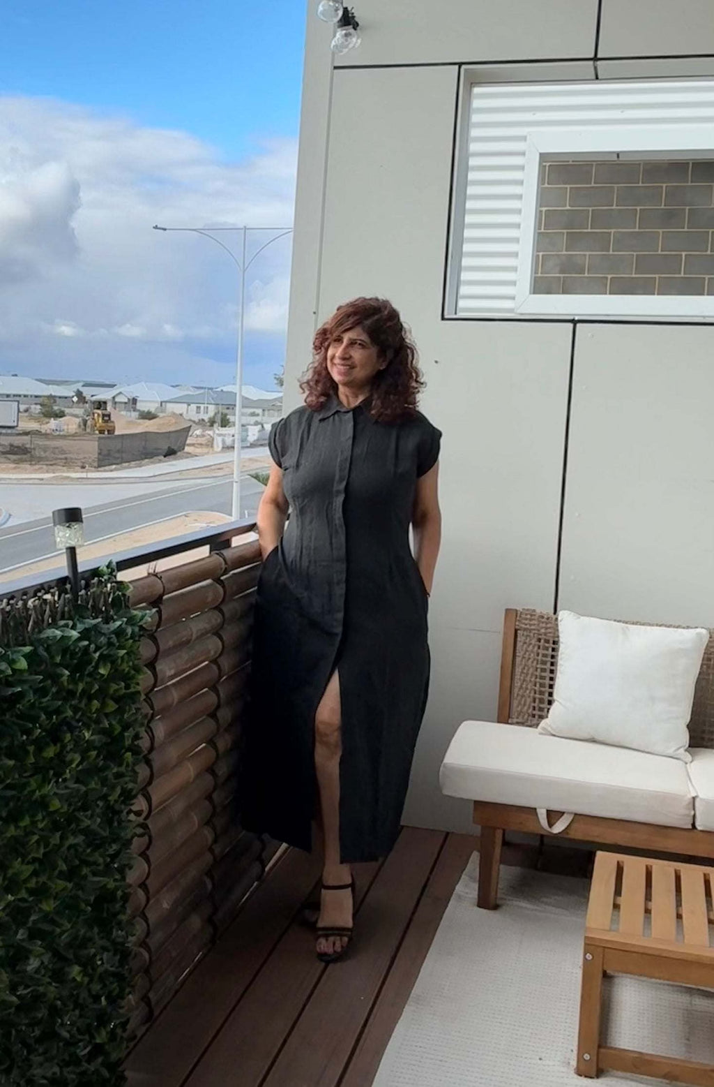 Hemp Black Sleeveless Shirt Dress