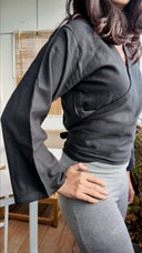 Black Wrap Top Straight Sleeves