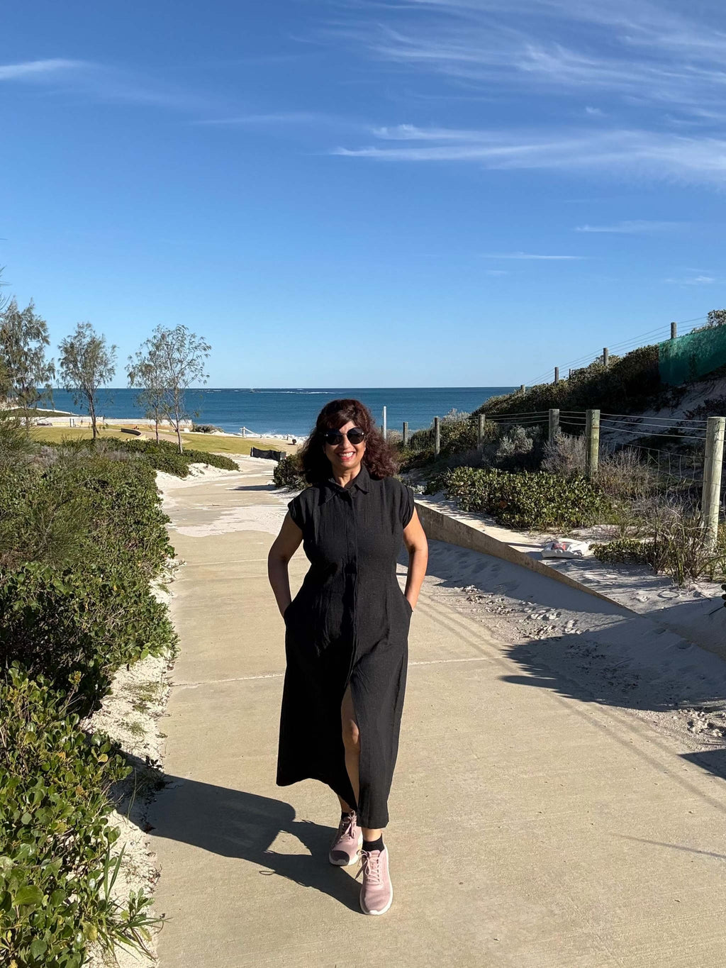 Hemp Black Sleeveless Shirt Dress