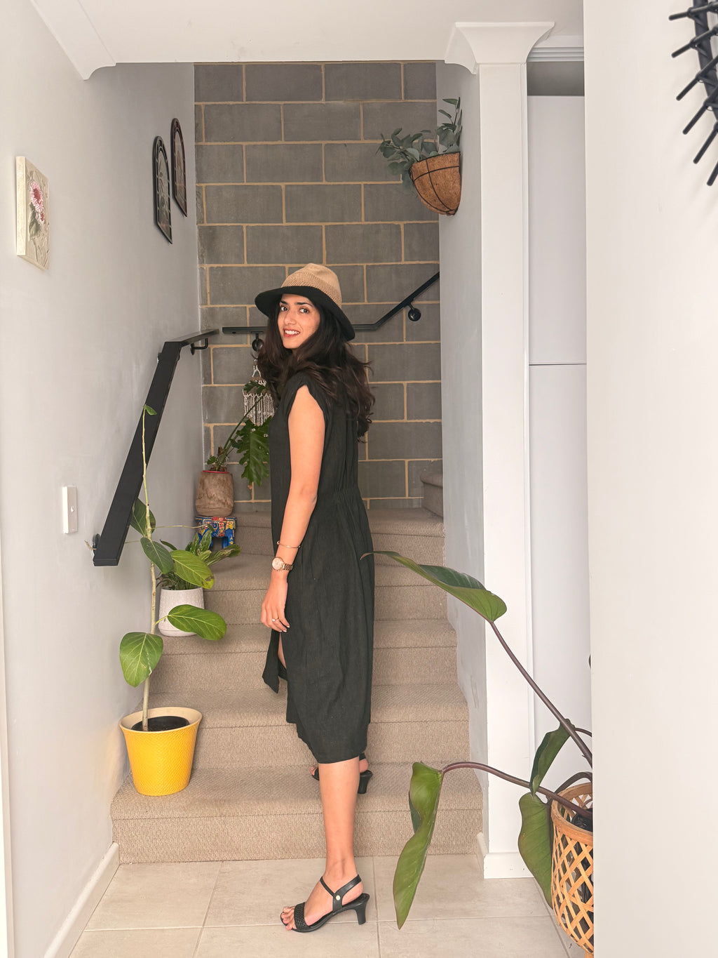 Hemp Black Sleeveless Shirt Dress