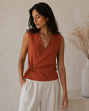 Red Clay Wrap Tie Top