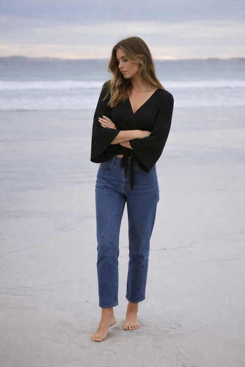 Wildalaya Black Wrap Top with Jeans