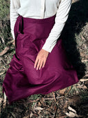 Wildalaya Everyday Hemp Wrap Skirt full-length front view, adjustable tie, natural colour