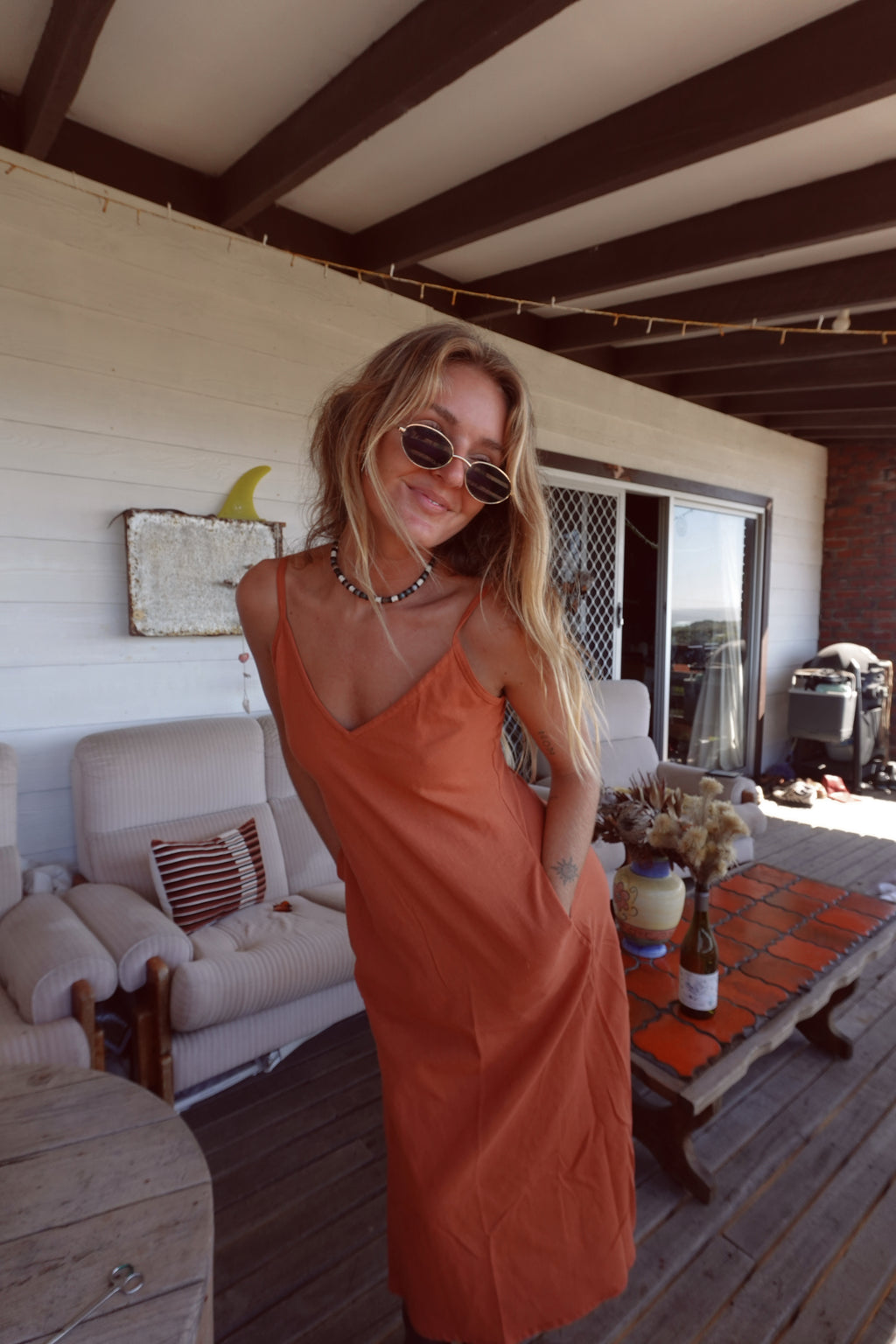 Hemp Clay Red Midi Dress