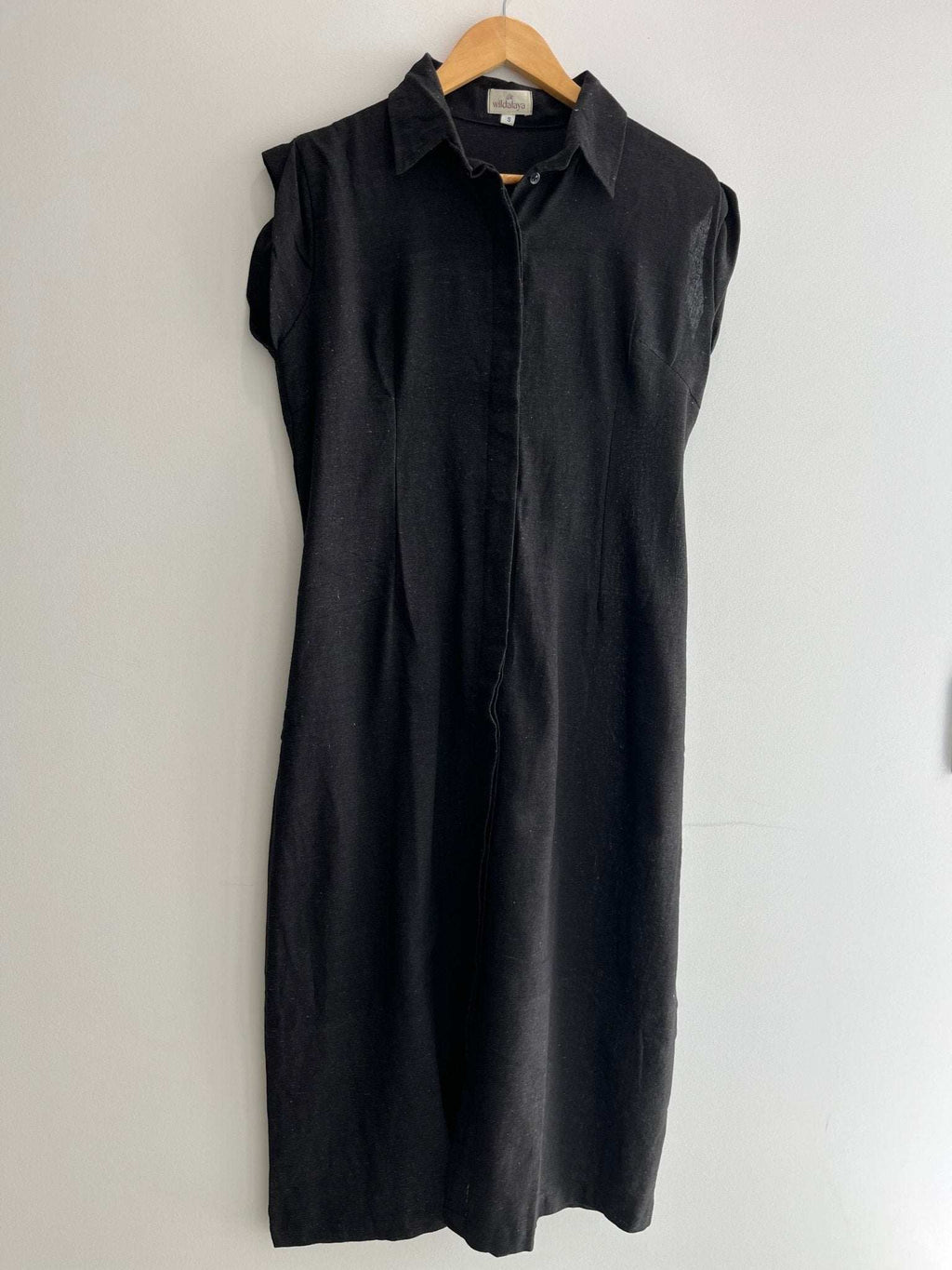 Hemp Black Sleeveless Shirt Dress - Wildalaya