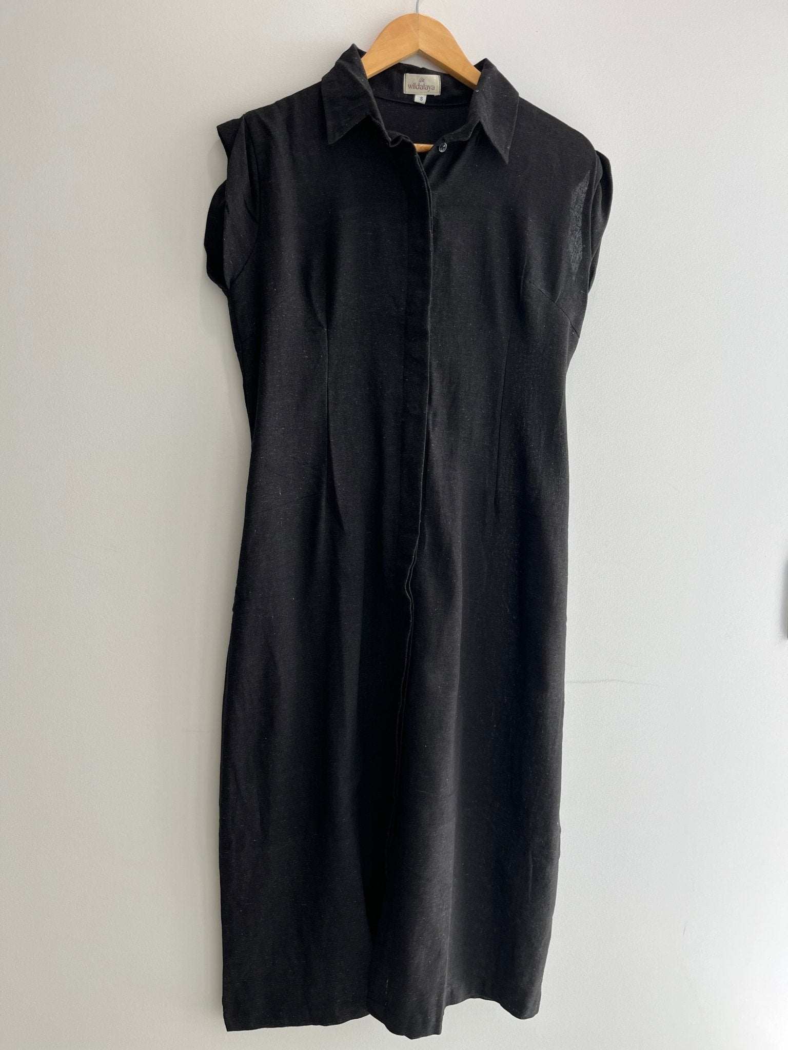 Hemp Black Sleeveless Shirt Dress - Wildalaya