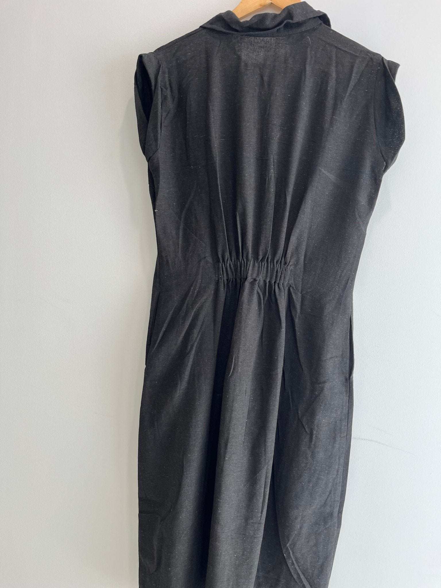 Hemp Back Black Sleeveless Shirt Dress - Wildalaya