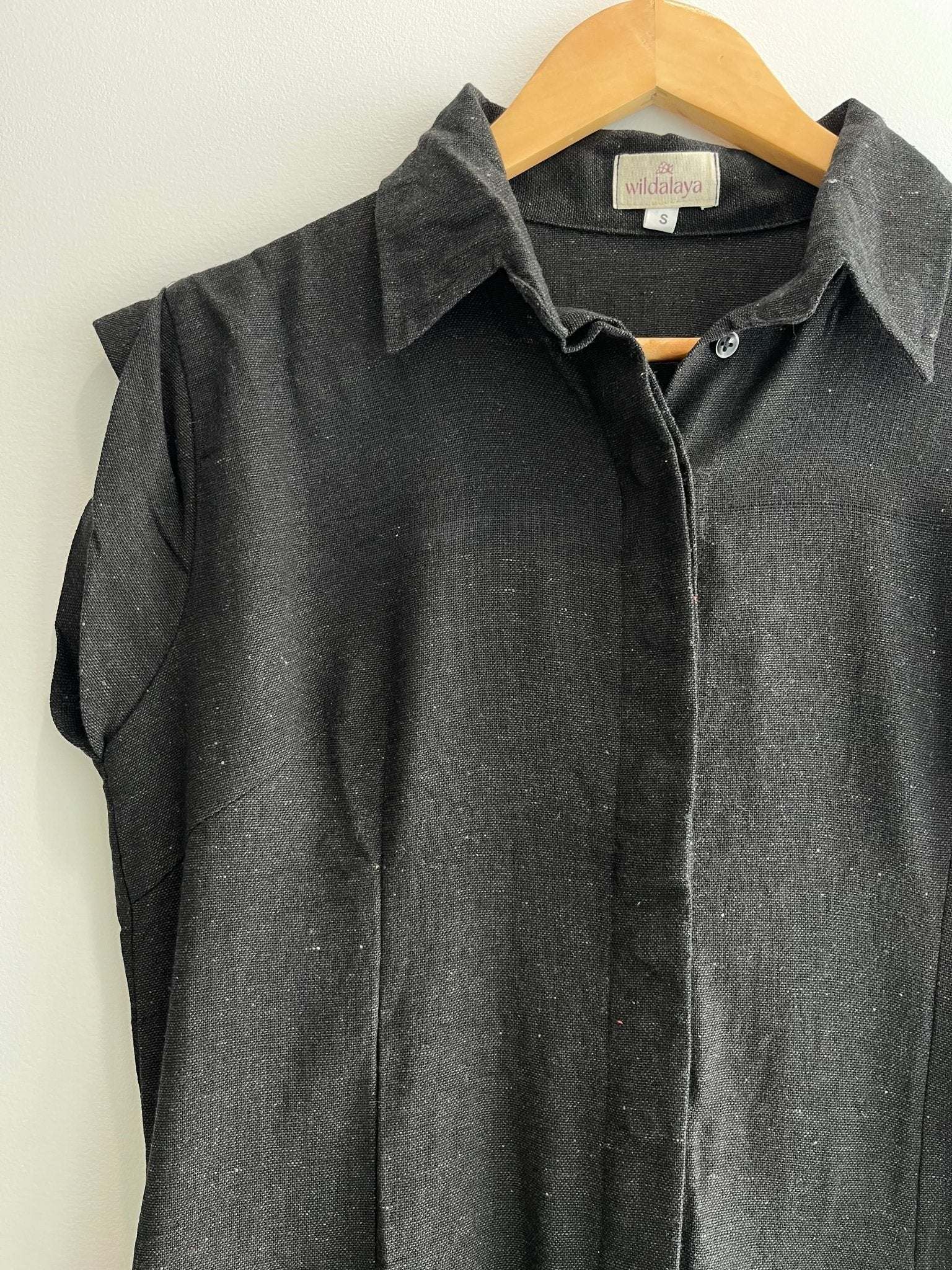 Hemp closeup Black Sleeveless Shirt Dress - Wildalaya