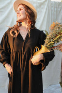 Ebony Bloom Hemp Black Dress - Wildalaya