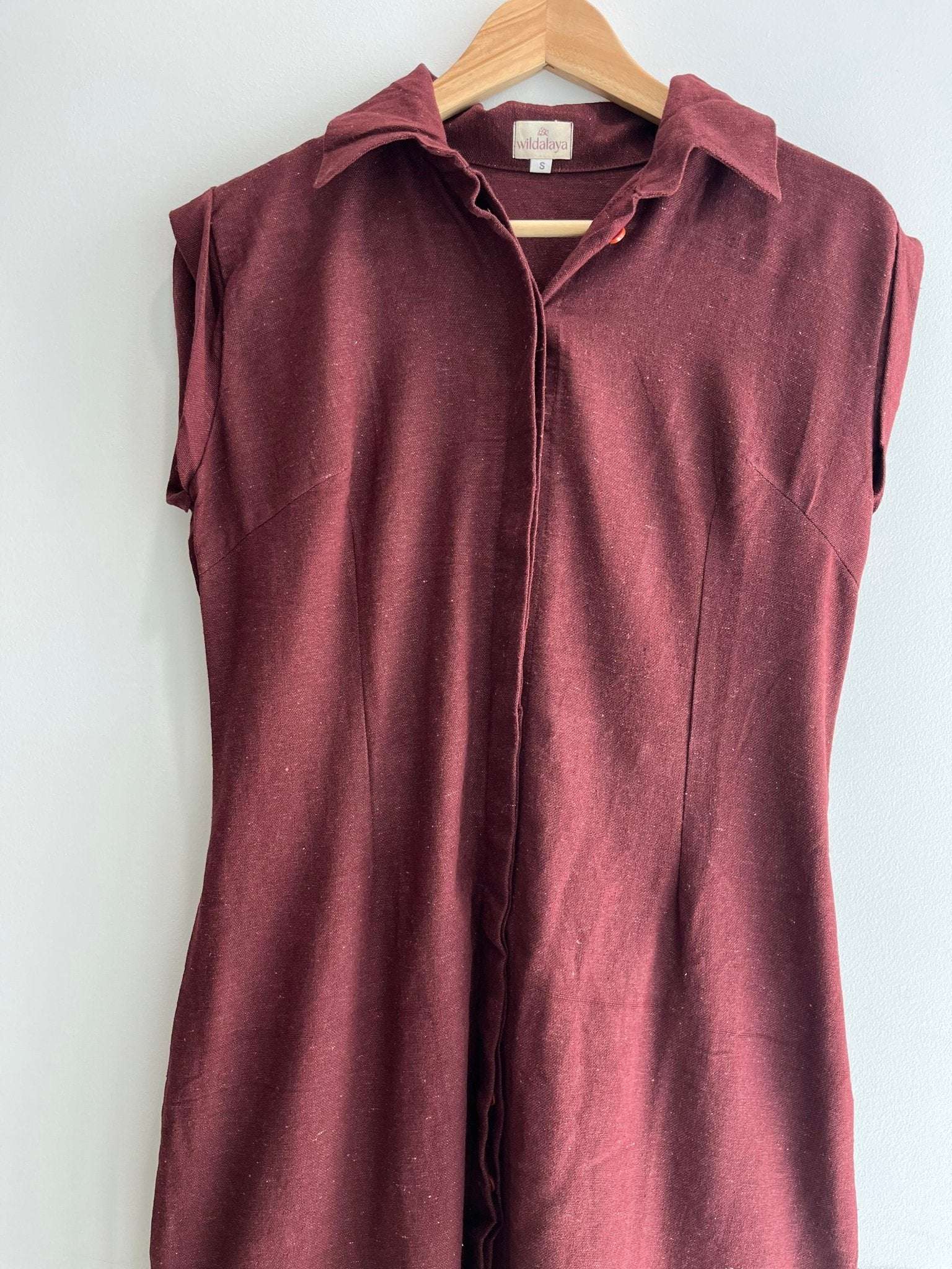 Wildalaya Hemp Shirt Dress - Eco-friendly Mahogany Earth Style