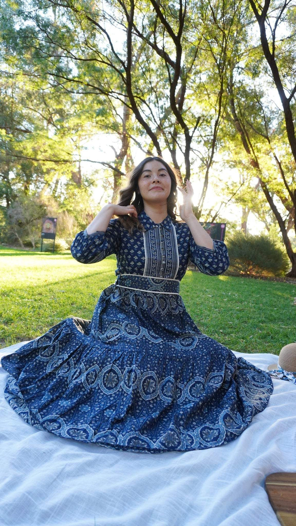 Midnight Meher dress – Handblock Printed Indigo Cotton Dress