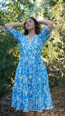 Morning Bloom Dress - Soft Turquoise Floral Cotton Dress