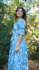 Morning Bloom Dress - Soft Turquoise Floral Cotton Dress