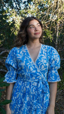 Morning Bloom Dress - Soft Turquoise Floral Cotton Dress