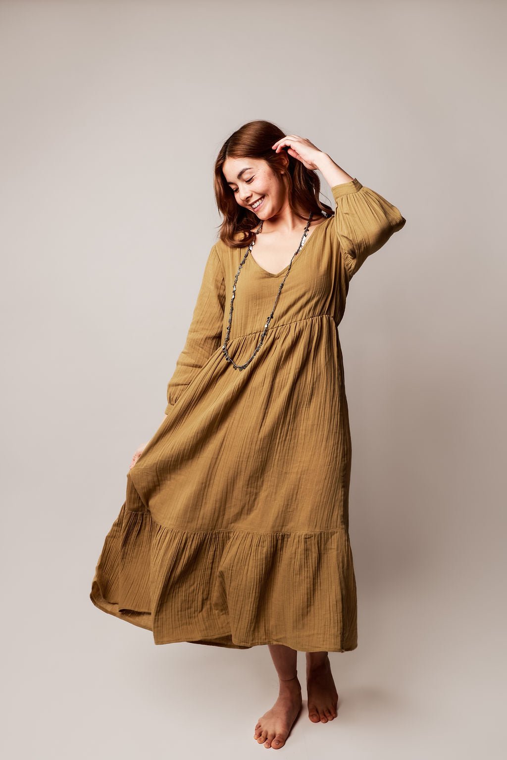 Olive Ocean Ripple Dress - Wildalaya