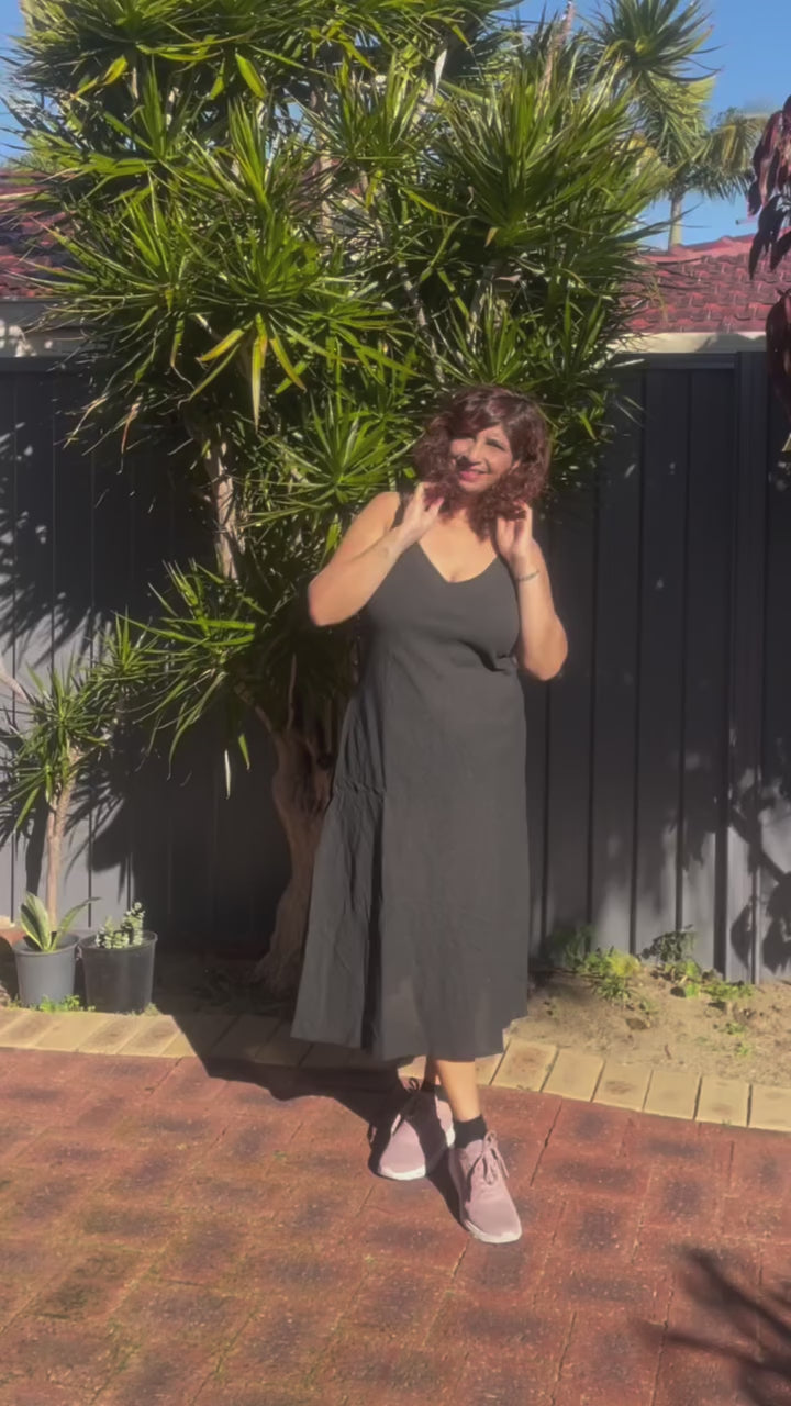 Hemp Black Midi Slip Dress Wildalaya