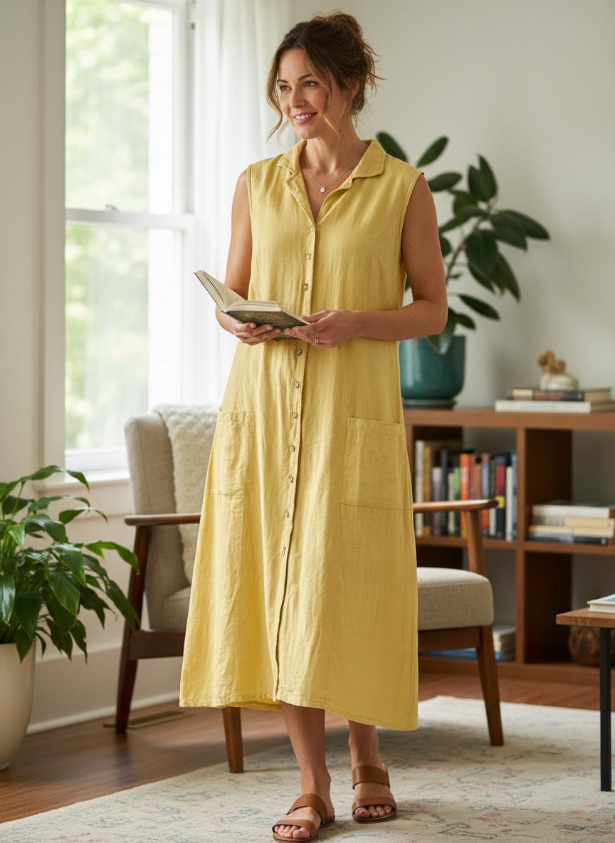 Sunny Days Hemp Dress (Yellow Shirt Dress)