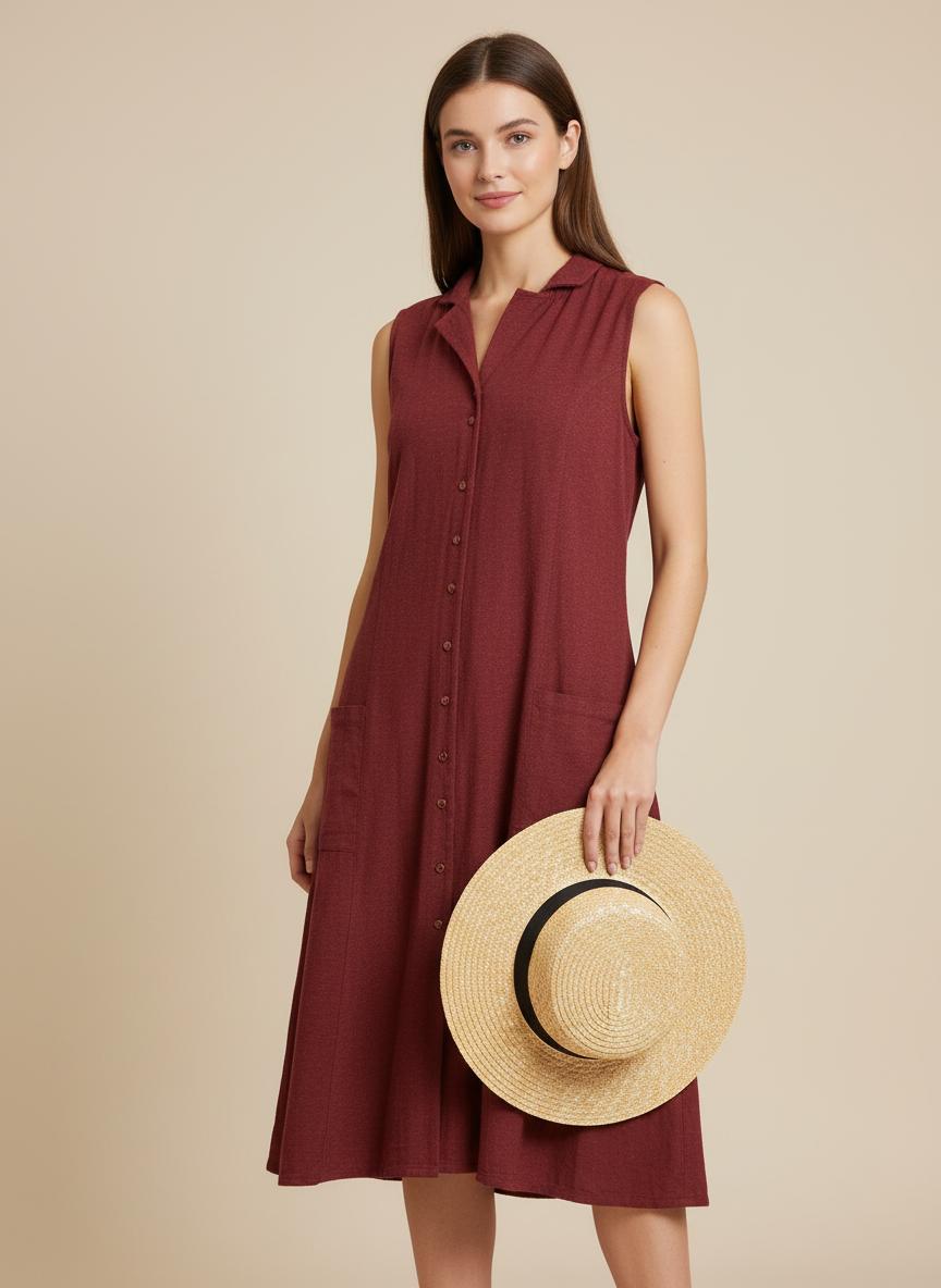 Red Vino Hemp Dress (Maroon Shirt Dress)