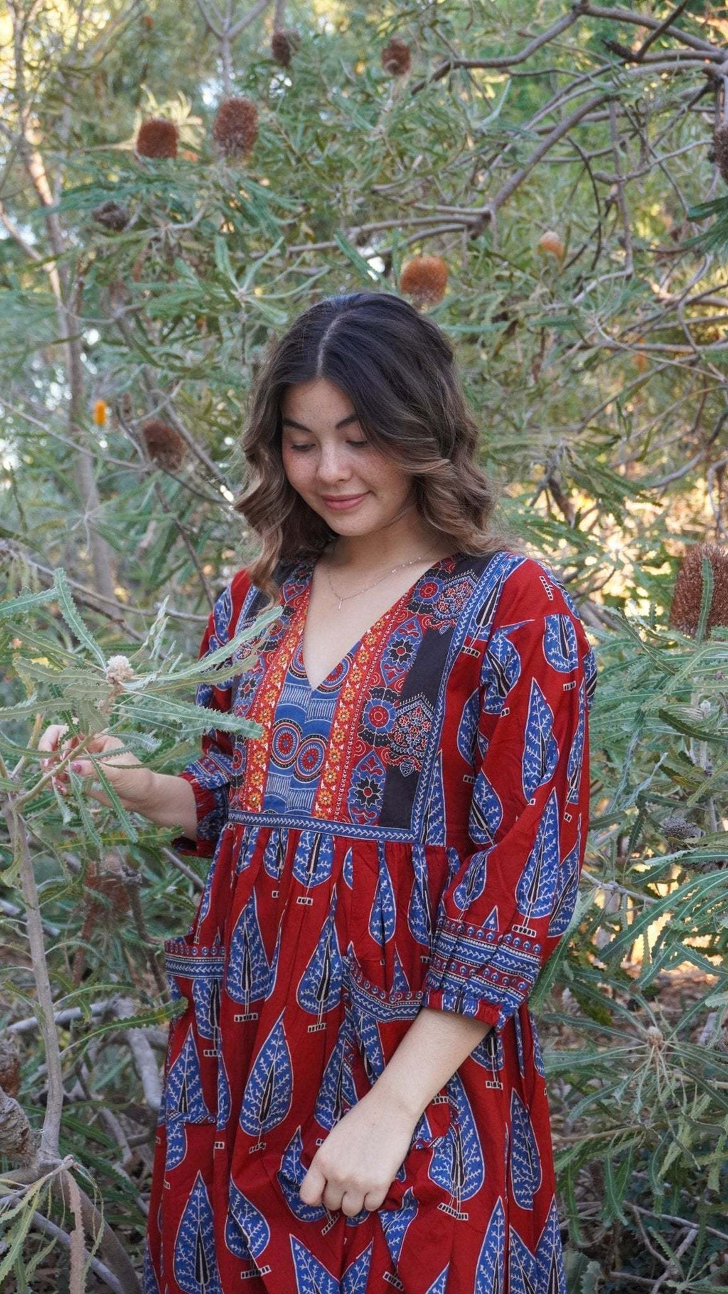 Redwood Tale Dress - Handblock Printed Cotton Midi Dress