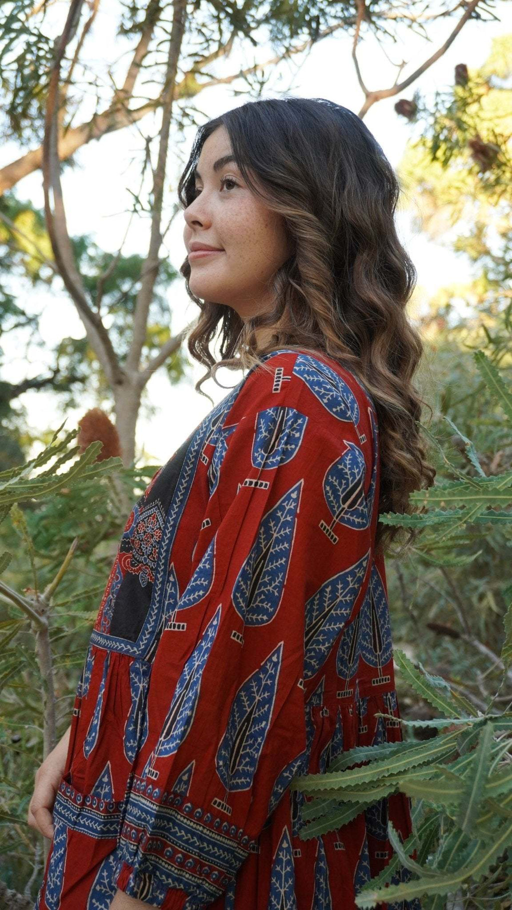 Redwood Tale Dress - Handblock Printed Cotton Midi Dress