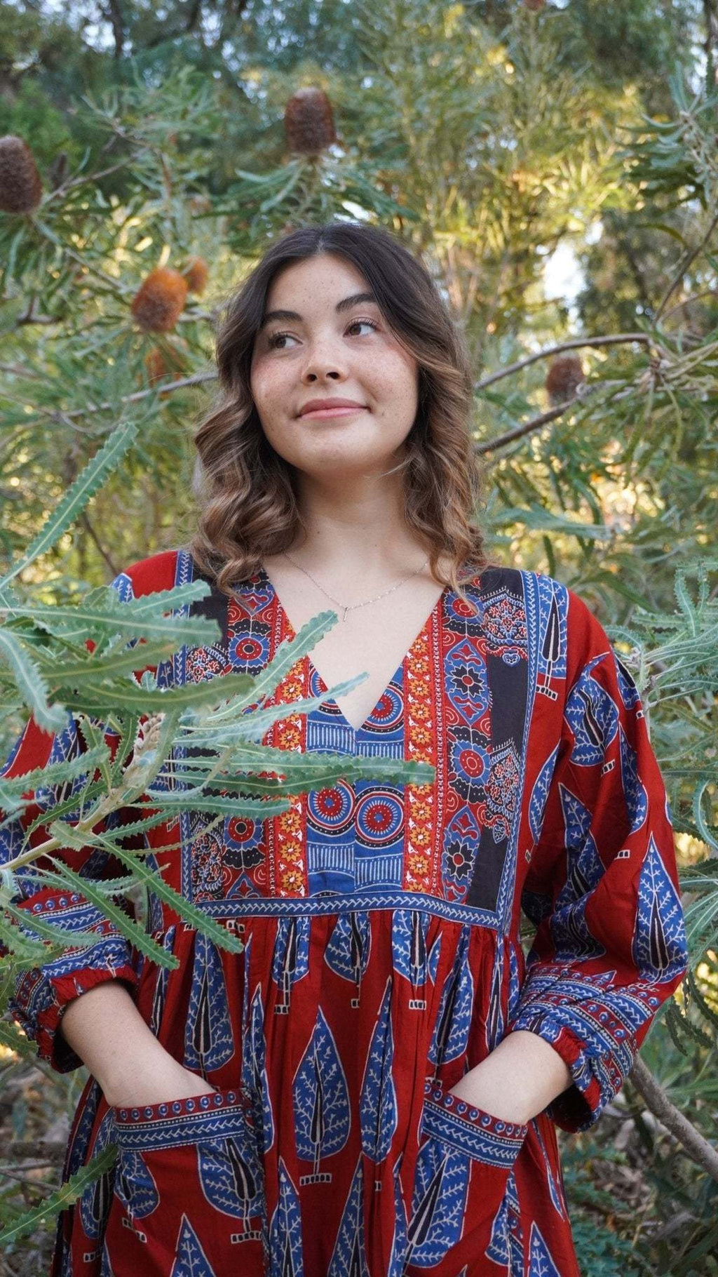 Redwood Tale Dress - Handblock Printed Cotton Midi Dress