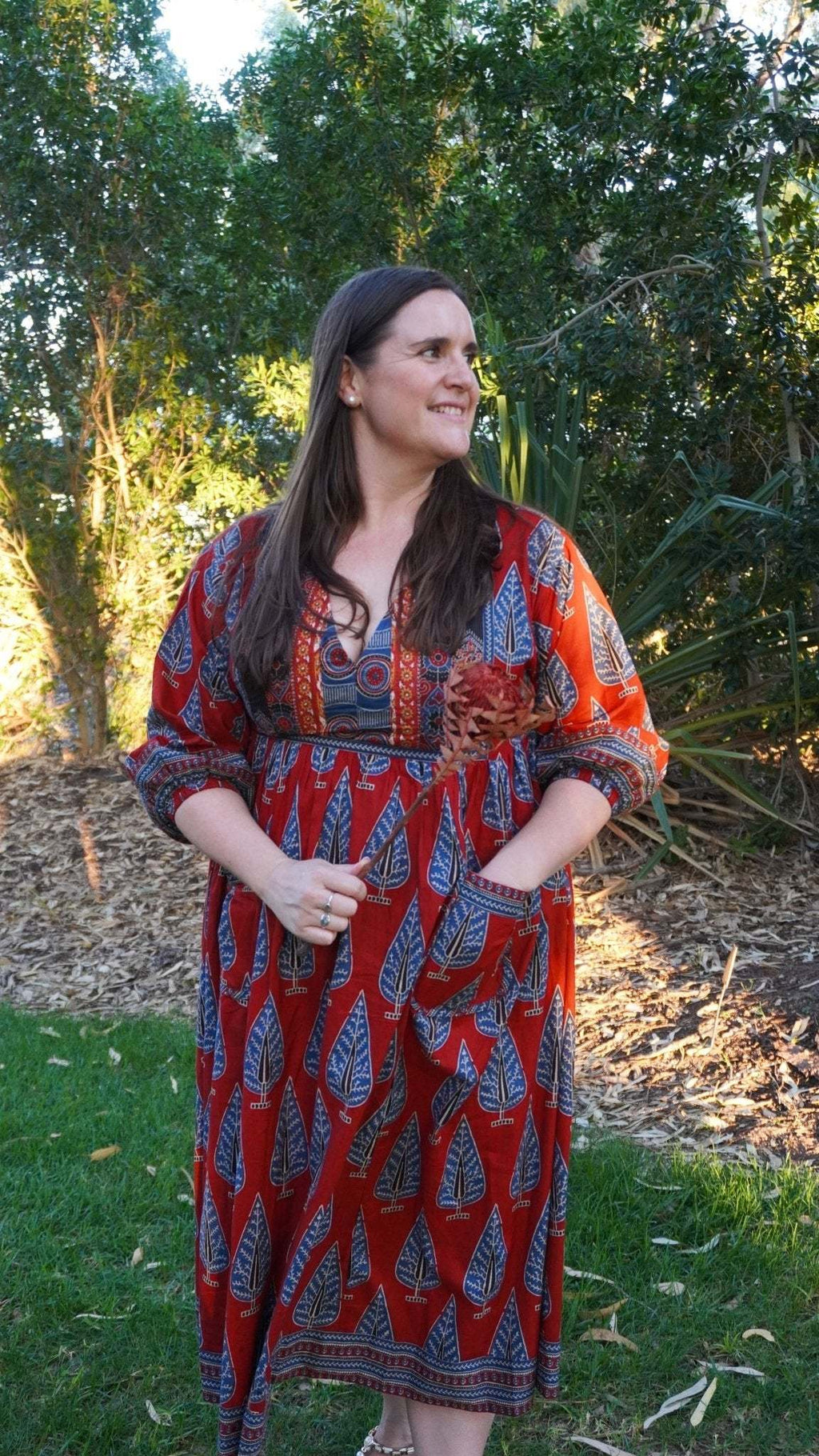 Redwood Tale Dress - Handblock Printed Cotton Midi Dress