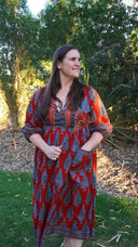 Redwood Tale Dress - Handblock Printed Cotton Midi Dress