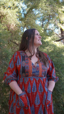Redwood Tale Dress - Handblock Printed Cotton Midi Dress