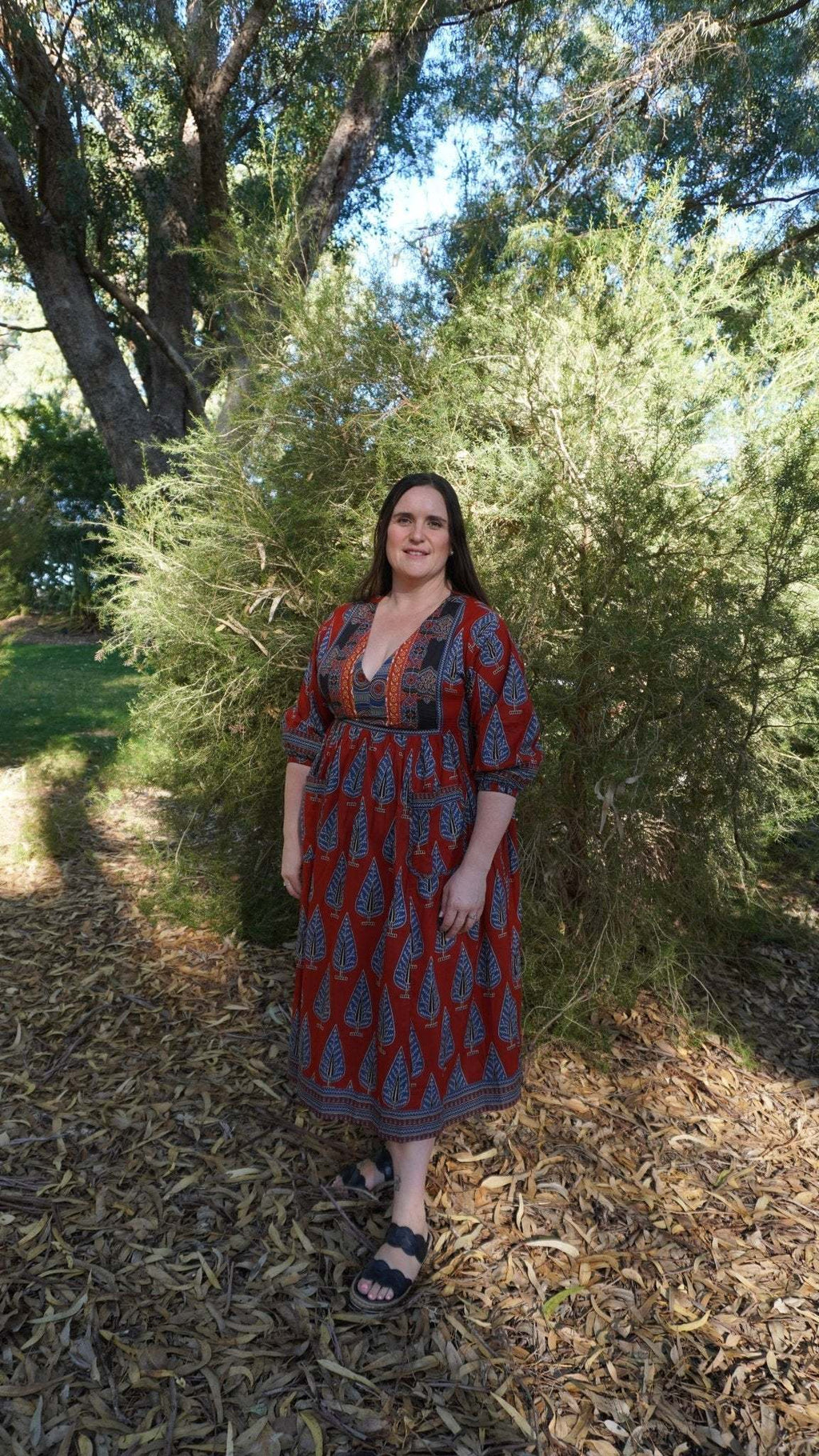 Redwood Tale Dress - Handblock Printed Cotton Midi Dress
