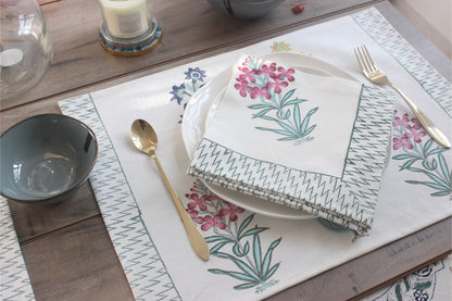 Gulaabi Handblock Printed Table Mats and Napkins (Set of 6) - Wildalaya