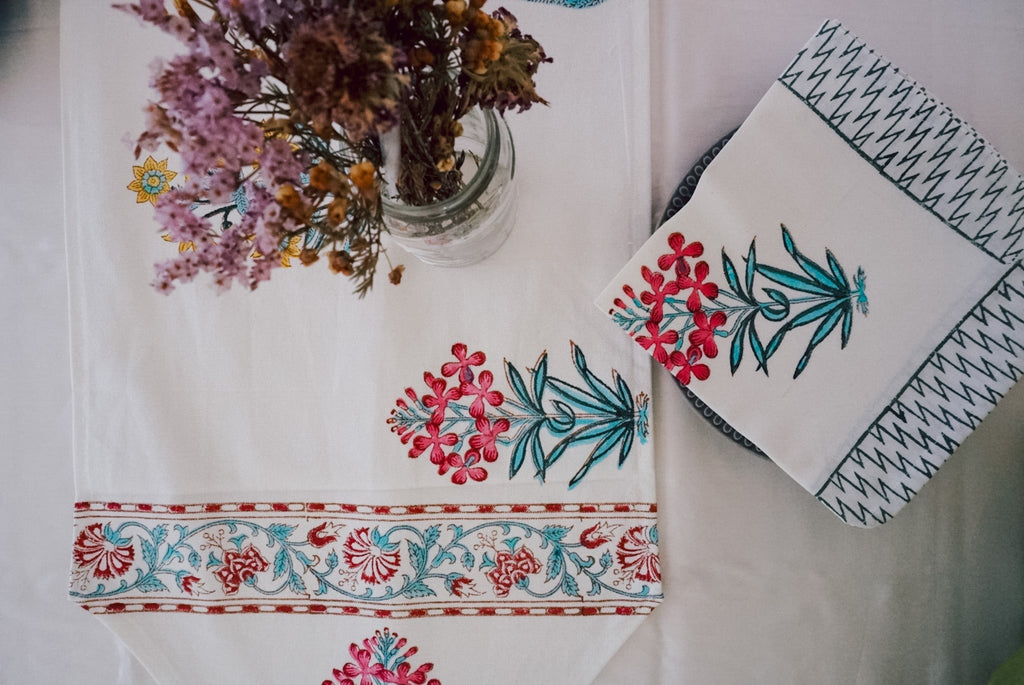 Gulaabi Handblock Printed Table Mats and Napkins (Set of 6) - Wildalaya