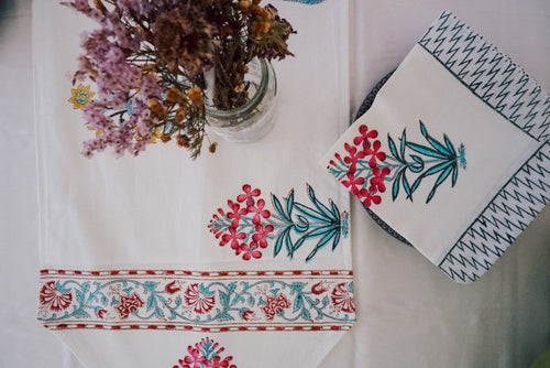 Gulaabi Handblock Printed Table Mats and Napkins (Set of 6) - Wildalaya