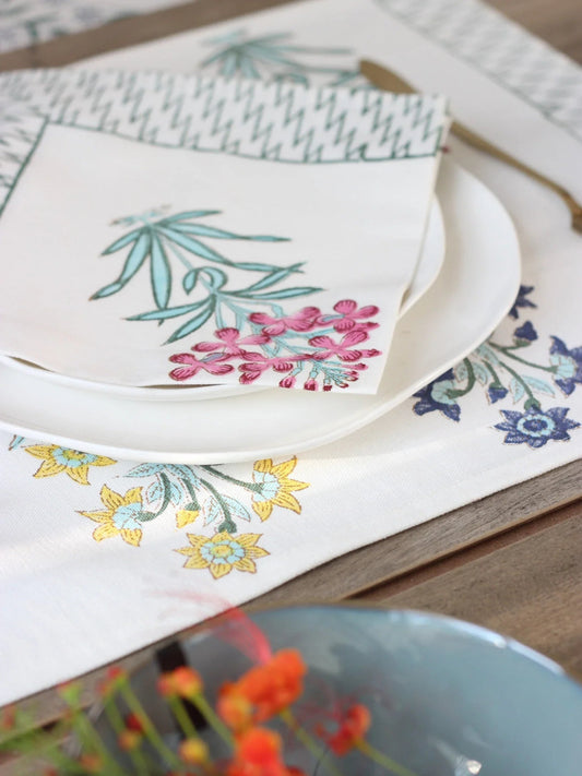Gulaabi Handblock Printed Table Mats and Napkins (Set of 6) - Wildalaya