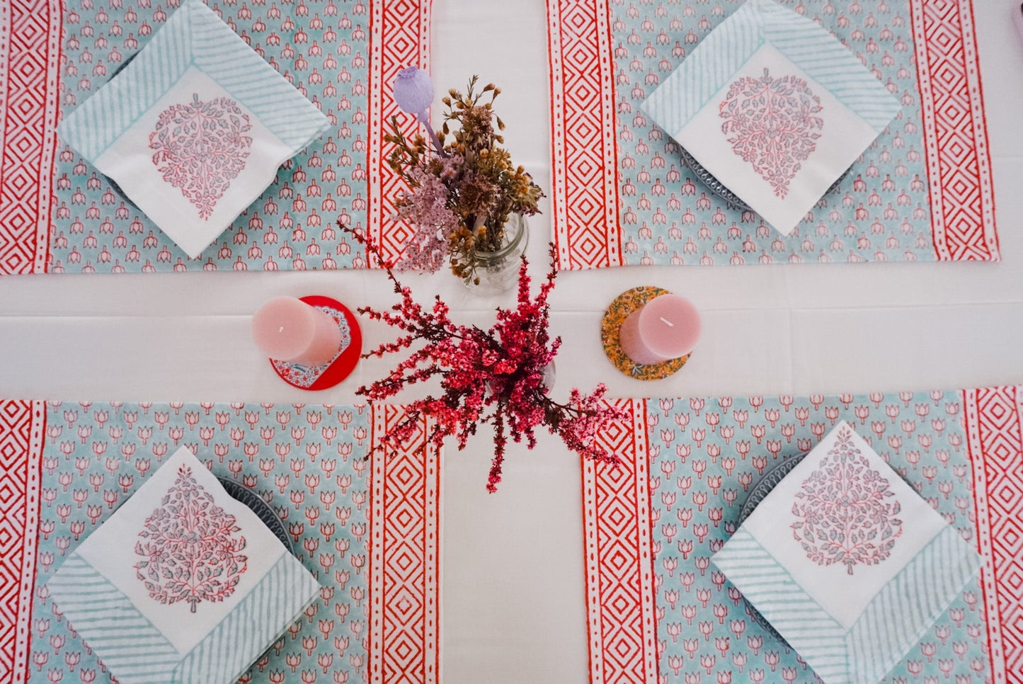 Kamal Phool Table Mats and Napkins (Set of 6) - Wildalaya
