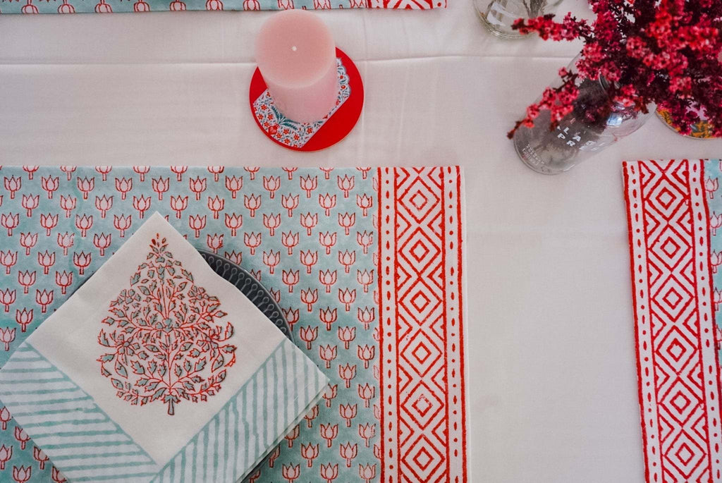 Kamal Phool Table Mats and Napkins (Set of 6) - Wildalaya