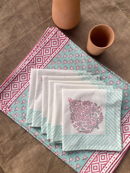 Kamal Phool Table Mats and Napkins (Set of 6) - Wildalaya