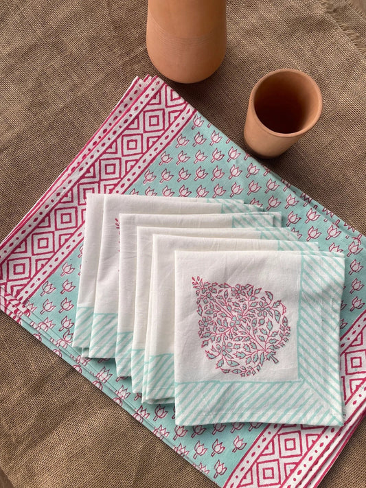 Kamal Phool Table Mats and Napkins (Set of 6) - Wildalaya