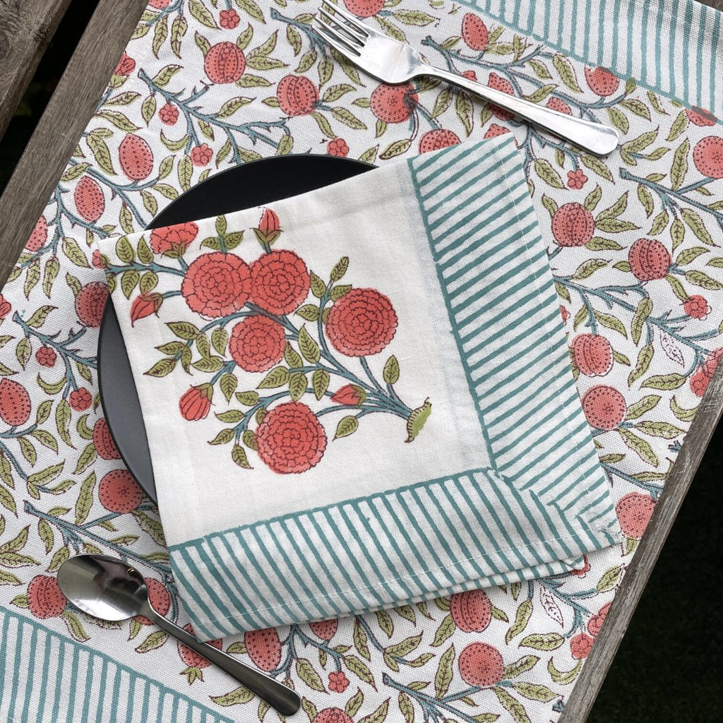 Kesariya Table Mats and Napkins (Set of 6) - Wildalaya Handblock Table Mats